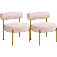 Silla de comedor tapizada, silla relax con estructura reforzada, 136 kg de capacidad, asiento y respaldo acolchados de bouclé para sala, dormitorio, cocina, blanco. - details 21