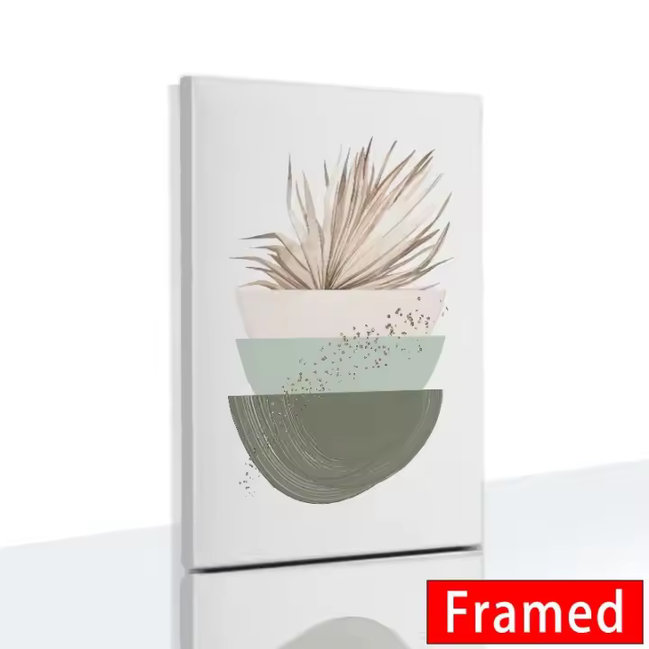 Póster de Planta Verde de Sage con Marco Abstracto Acuarela Hojas Canvas Pintura Decoración de Pared de Sala de Estar Marca DHROOM Material Canvas - 1