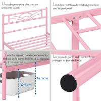 Cama Individual con Espacio Bajo Marco Metal Altura 32 cm Cama Individual con Cabecera para Colchón de 90 x 190 cm Blanco - details 30