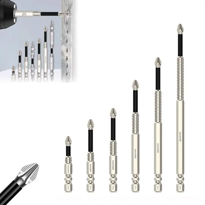 Juego de Destornilladores Magnéticos de Alto Rendimiento 6 piezas de Destornilladores de Vanadio Cromado Dientes Antideslizantes para Taladros de Impacto Mejoras del Hogar Herramientas - 1