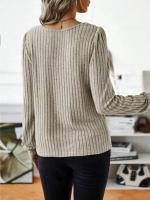 Suéter de Manga Larga para Mujer Jersey Informal a Rayas Verticales, Holgado, Color Sólido, Cuello Redondo, Moda de Otoño 2025 - details 1