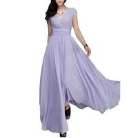 Gran oferta, vestido de noche largo bohemio de Color sólido con manga corta y cuello en V, cintura ajustada - details 15