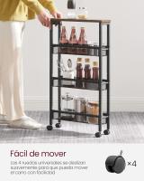 Carro de 4 Niveles, Carro Estrecho de Cocina con Ruedas, con Asa, para Espacio Reducido, 22 x 45,4 x 77 cm, para Cocina, Baño, Salón, Estudio, Marrón Rústico y Negro LRC033B01 - details 9