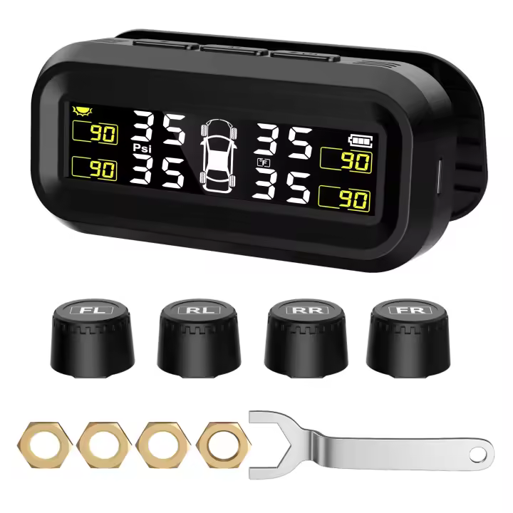 Sistema de Monitoreo de presión de neumáticos TPMS Solar, Edición Profesional (0-87 PSI), 4 sensores, carga Solar y USB, pantalla LCD, 6 modos de alarma, adecuado para coche, RV, SUV, MPV y sedanes - 1