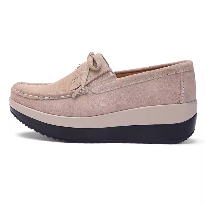 Zapatillas de plataforma con cuña para mujer, mocasines planos informales de cuero cómodo, zapatos anchos para caminar - 1