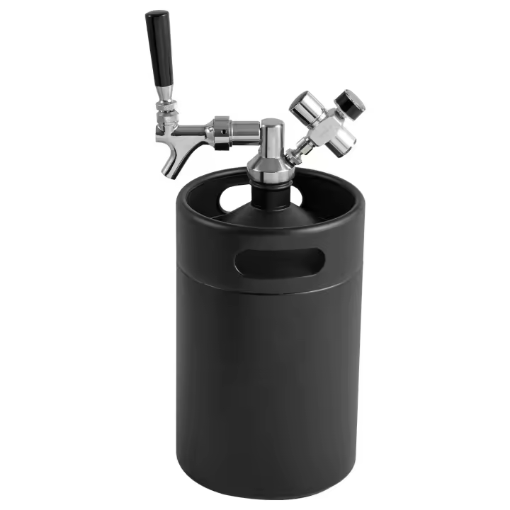 SucceBuy Sistema de grifo para cerveza de 170 oz y 5 litros, mini barril de acero inoxidable, barril presurizado con grifo regulador de CO2, pantalla de presión, a prueba de fugas para cerveza casera y artesanal - 1