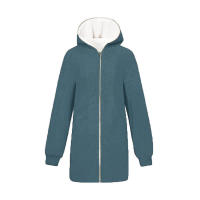 Suéter de lana con chaqueta de lana de cordero con capucha y cremallera para mujer - details 32