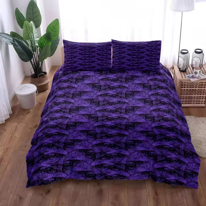 Funda de edredón 2024, juego de funda nórdica negra con murciélagos góticos en 3D, tamaño King Queen, doble, individual, funda nórdica, funda de almohada, juego de ropa de cama - 1
