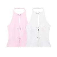 BUNO-Chaleco con lazo y espalda descubierta para mujer, Top calado sin mangas con cuello Halter, falda ajustada elegante, camisetas sin mangas femeninas Y2k, Top corto para oficina - details 3