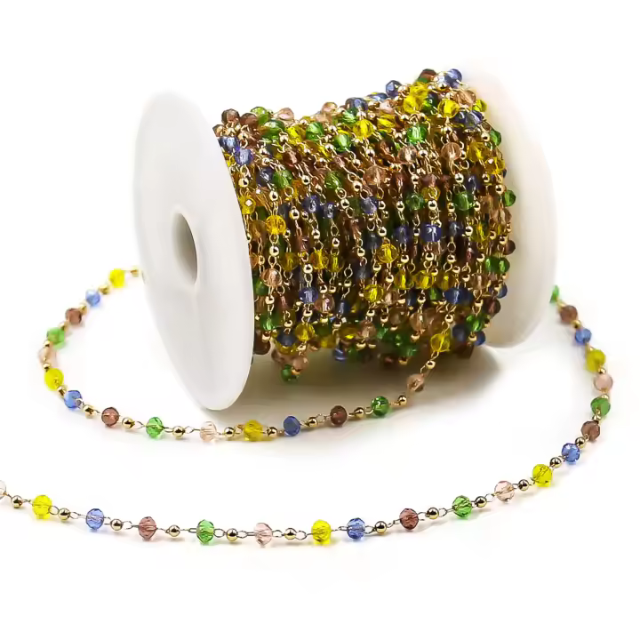 Cadena de Cuentas de Cristal Plateado UniCrena Cadena de Enlace de Abalorios Hipoalergénicos para Hacer Joyería Cadena de Abalorios Coloridos para Collares Pulseras - 1