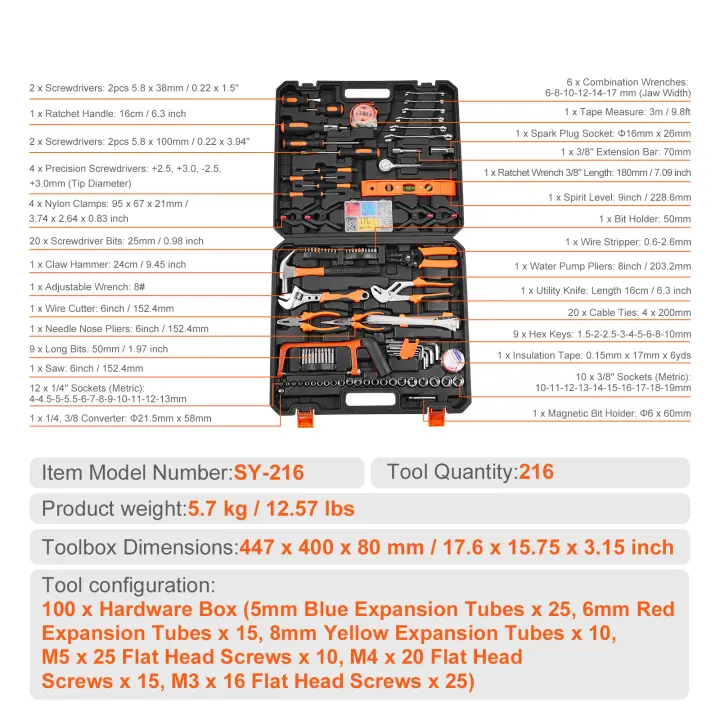 SucceBuy Kit de herramientas, juego de herramientas manuales generales para el hogar, con estuche de almacenamiento portátil, acero de alta calidad, para el mantenimiento del hogar, tareas de bricolaje y reparaciones de automóviles - 1