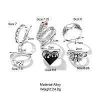 Conjunto de anillos de billar de póker de color plateado Vintage Punk para mujer Anillos de corazón gótico Hip Hop Y2k joyería de regalo masculina de moda coreana - details 15