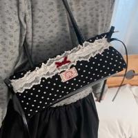Bolso de mano francés dulce que combina con todo, bolso de mano con lazo de gran capacidad, bolsos para axilas de lunares, bolso de hombro de PU de encaje de estilo coreano, escuela - details 7
