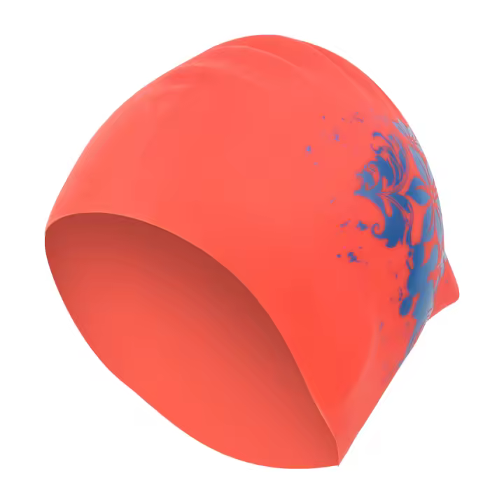 Gorro de natación unisex Gorro de natación de silicona de pelo largo con estampado de moda (rojo) - 1