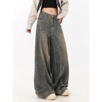 Pantalones vaqueros de cintura alta de gran tamaño para mujer, pantalón informal holgado de pierna ancha, estilo Retro americano, ropa de calle Grunge, pantalón vaquero - details 6