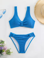 Bikini de cintura alta para mujer, traje de baño deportivo unicolor, traje de baño Sexy a rayas, ropa de baño para mujer, ropa de playa 2025 - details 3