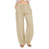 Pantalones de Lino de Algodón para Mujer Cintura Elástica, Bolsillo, Estilo Callejero - details 4