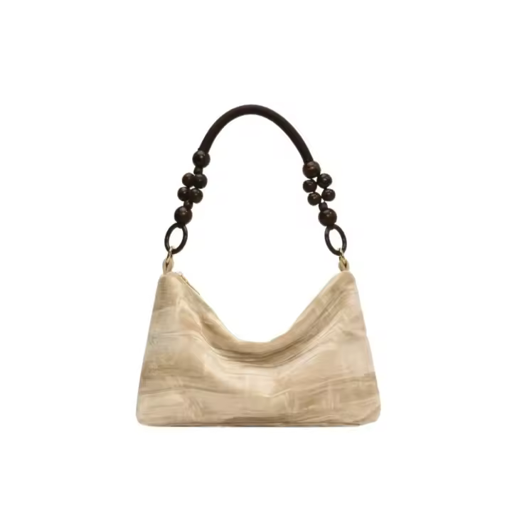 Elegante bolso de hombro de terciopelo con correa de cuentas - Diseño elegante de nubes, cierre de cremallera, forro de poliéster suave, disponible en negro y verde, elegante bolso de mujer para uso diario - 1