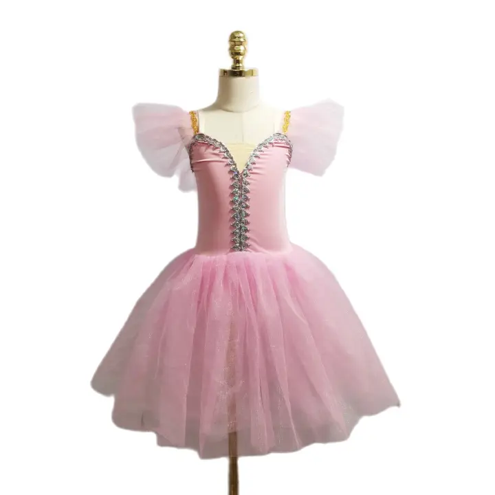 Vestido romántico largo rosa, trajes de Ballet para niños y adultos, faldas de Ballet para bebé, ropa de actuación - 1
