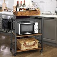 Carrito de Cocina, Carrito Auxiliar con Ruedas, con Bandeja Extraíble, Ruedas Universales, Marco de Acero, Estantería de Cocina, 40 x 72 x 86 cm, Marrón Rústico y Negro Tinta LRC72X - details 1