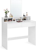 Tocador con Espejo Grande, tocador, 2 cajones, 3 Compartimentos Abiertos, tocador, Moderno, Blanco - details 8