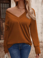 Camiseta holgada de manga larga con cuello en V para mujer, Tops blancos informales, jersey de oficina, otoño e invierno, nuevo - details 7