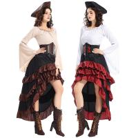 Disfraz de batas de flamenca de Halloween: Un vestido largo de la Reina Pirata con cintura ceñida y hojas de loto - details 9