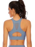 Tops cortos cruzados para mujer, camisa deportiva de manga corta para Yoga, color azul - details 5