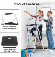 Escaleras Plegables de 3 Escalones, Capacidad de 272KG con Pedales Antideslizantes Anchos, Taburete Escaleras de Mano de Acero, Manubrio de Esponja, Uso en Interiores y Exteriores, Negro - details 46