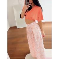 Women casual 2 pieces set elegant v neck short sleeve tops and print wide leg pants - details 6