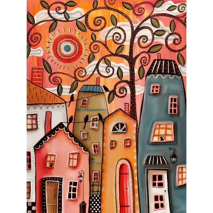 RUOPOTY-pintura abstracta por números, pintura a mano con números, arquitectura, decoración del hogar, obra de arte - 1