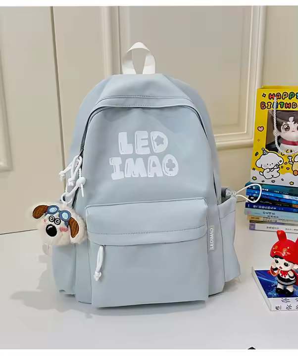 Mochila coreana simple de color sólido con alfabeto para estudiantes, mochila ligera de gran capacidad para viajes, mochila informal versátil - 1