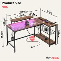 Forma de L con Tomas de Corriente y Luces LED, Escritorio Esquinero con Estantes, Reversible para Ordenador para el Hogar, Oficina, Dormitorio, Espacio Pequeño, 106,5 cm - details 36