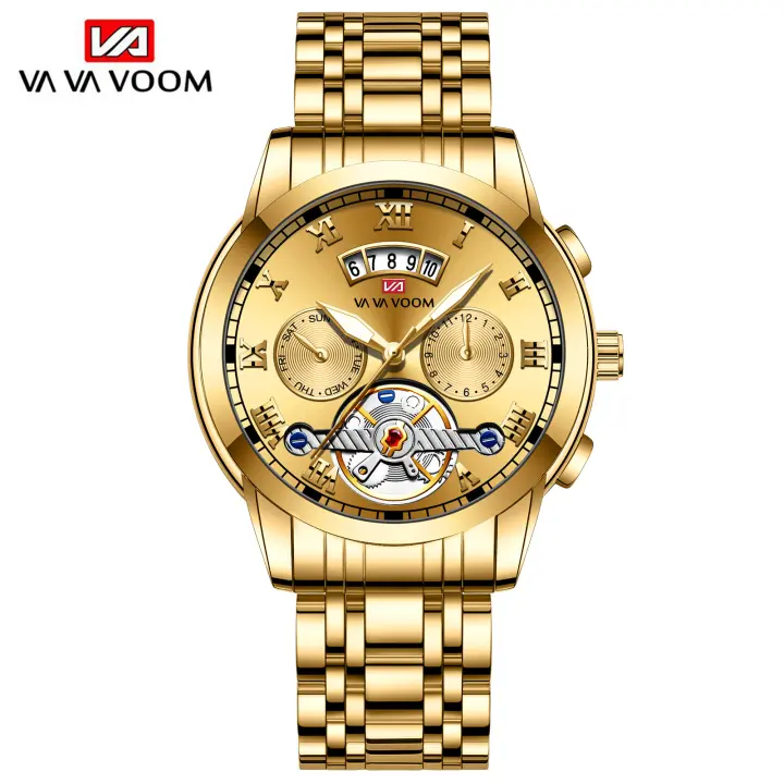 Tourbillon de acero inoxidable no automático mecánico multifuncional reloj de negocios luminoso resistente al agua - 1