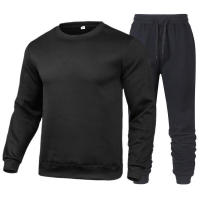 Suéter deportivo informal de dos piezas con cuello redondo para hombre y mujer, pantalones de otoño, color sólido - details 2