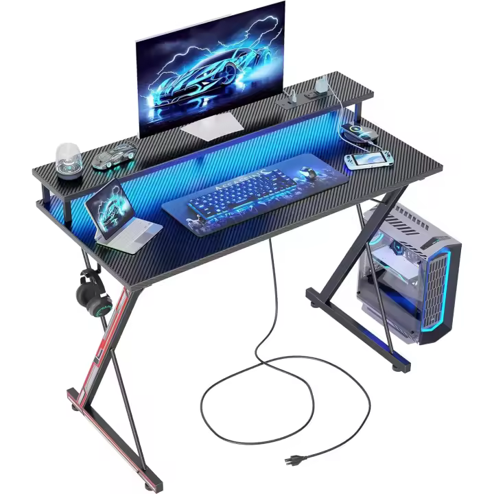 Regleta de Juegos LED 100x50cm Escritorio Gamer Ergonómico Soporte Grande para Monitor Mesa Moderna - 1