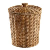 Cubo de basura de mimbre con tapa, cesta tejida redonda para residuos, cesta de almacenamiento - details 0