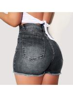 Pantalones cortos de mezclilla de cintura alta de verano para mujer, pantalones cortos ajustados con agujeros rasgados y elásticos - details 4