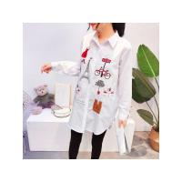 Blusa De Algodón Blanca Casual Para Mujer Cuello En V Con Botones Manga Larga Bordada Estilo Casual Blusa Transversal - details 8