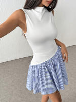 Falda corta a cuadros de empalme de comercio exterior vestido de cuello alto sin mangas Y2K para mujer - details 6