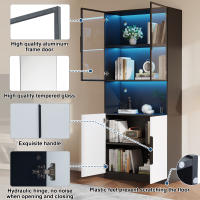 Vitrina minimalista moderna con puertas de vidrio, vitrina con luces LED, estantería para coleccionables, temperatura y brillo de color ajustables, puertas blancas con decoración negra, 80*30*200cm - details 2