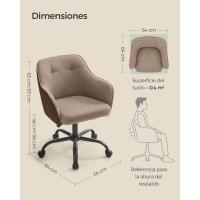 Silla de estudio, giratoria, altura ajustable, carga de 110 kg, marco de acero, tela de algodón-lino transpirable, para estudio, dormitorio, marrón OBG019K01 - details 2