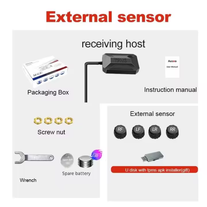 ACCEO USB Android TPMS navegación inalámbrica 4 sensores sistema de monitoreo de presión de neumáticos de coche dispositivos electrónicos sistemas de alarma inteligentes - 1