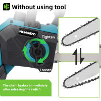 NEWBENY-motosierra eléctrica inalámbrica sin escobillas de 12 pulgadas, sierra de cadena con pantalla Digital, herramienta eléctrica para carpintería para juego de pines de batería Makita - details 6