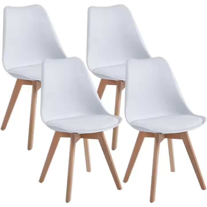 Comedor escandinava, Silla de Oficina Retro, Asiento Acolchado de Haya Maciza (Gris, Lote de 4) - 1