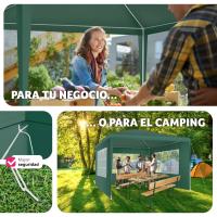 Carpa de Fiesta Robusta Paneles Laterales de 3x3 metros Pavilión de Jardín Impermeable con Estacas Apuntadas Verde - details 0
