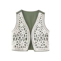 TRAFZA-Chaleco sin mangas Vintage para mujer, Tops elegantes, decoración con bordado de cordón, chaleco recortado con cuello en V abierto - details 2
