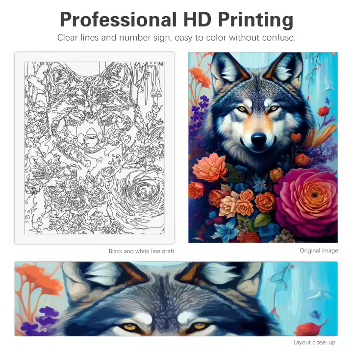 Pintura por números RUOPOTY 40x50cm Marco DIY para adultos Lobo y flores Kits principiantes Dibujo acrílico Artesanías para el hogar Material de lona Estilo abstracto - 1