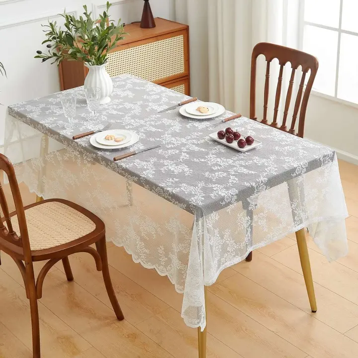 Mantel plegable con flores ENCE de color blanco puro para bodas, fiestas y mesas de comedor. - 1