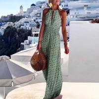 Vestido largo bohemio con estampado Floral para mujer, traje elegante sin mangas con cuello Halter y espalda descubierta, para fiesta y primavera, 2024 - details 3